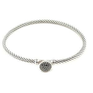 David Yurman Cable Sterling Silver Pave black Diamond Hook Clasp Bracelet